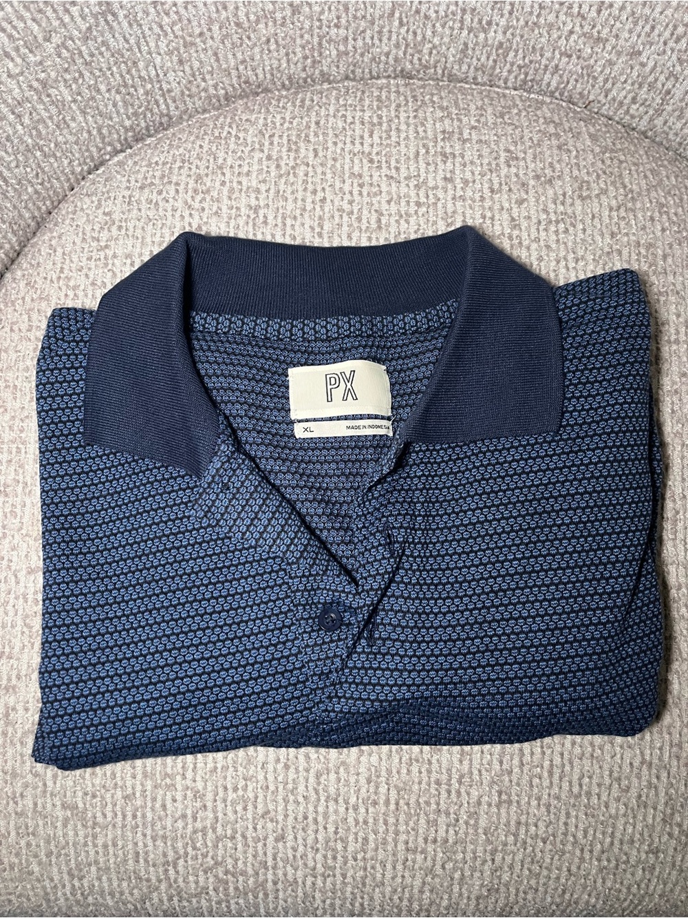PX Men's Navy Textured V-Neck Polo Sweater